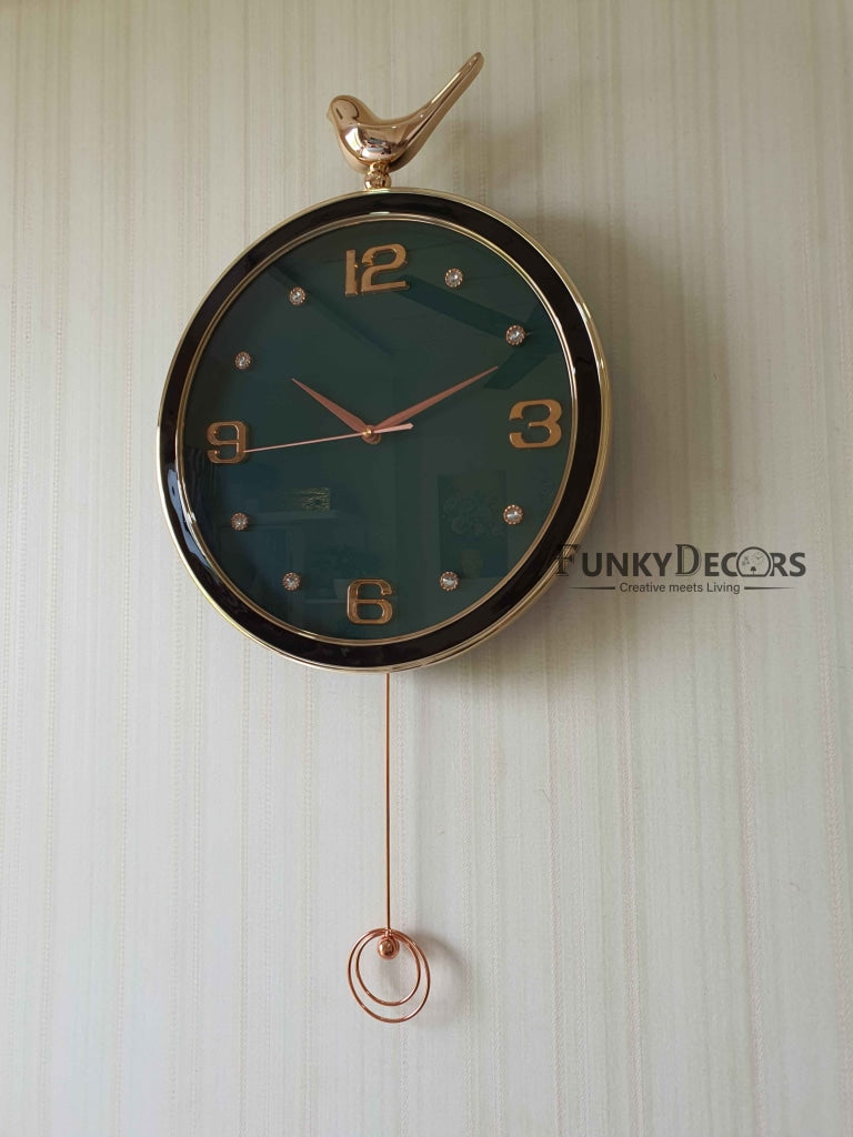 FunkyDecors Rose Gold Multicolor Sparrow Pendulum Wall Clock Decor For Home Office And Gifts 70