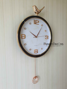 Funkytradition Rose Gold Multicolor Sparrow Pendulum Wall Clock Decor For Home Office And Gifts 70