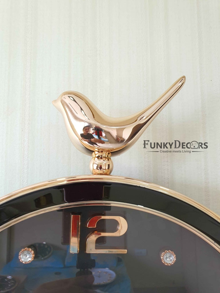 FunkyDecors Rose Gold Multicolor Sparrow Pendulum Wall Clock Decor For Home Office And Gifts 70