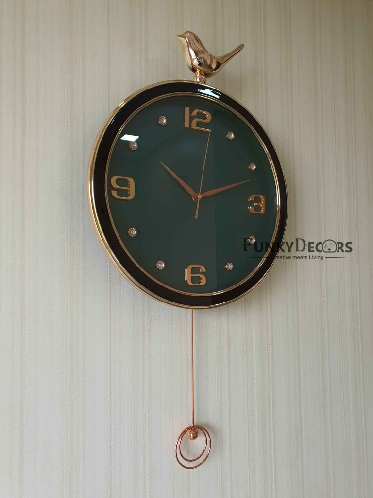 FunkyDecors Rose Gold Multicolor Sparrow Pendulum Wall Clock Decor For Home Office And Gifts 70