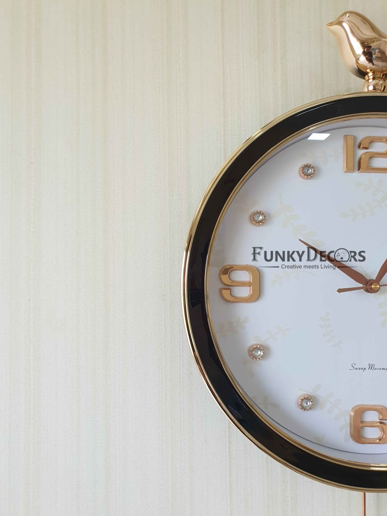 FunkyDecors Rose Gold Multicolor Sparrow Pendulum Wall Clock Decor For Home Office And Gifts 70