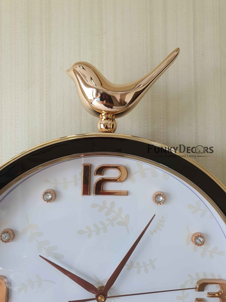 FunkyDecors Rose Gold Multicolor Sparrow Pendulum Wall Clock Decor For Home Office And Gifts 70