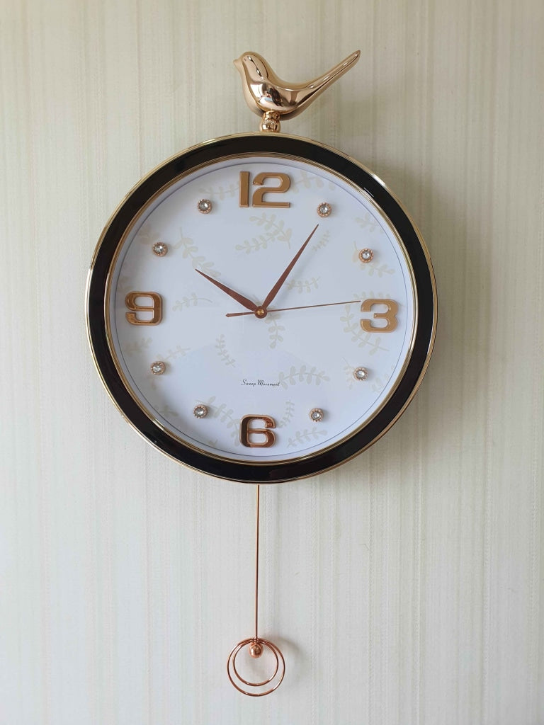 Funkytradition Rose Gold Multicolor Sparrow Pendulum Wall Clock Decor For Home Office And Gifts 70