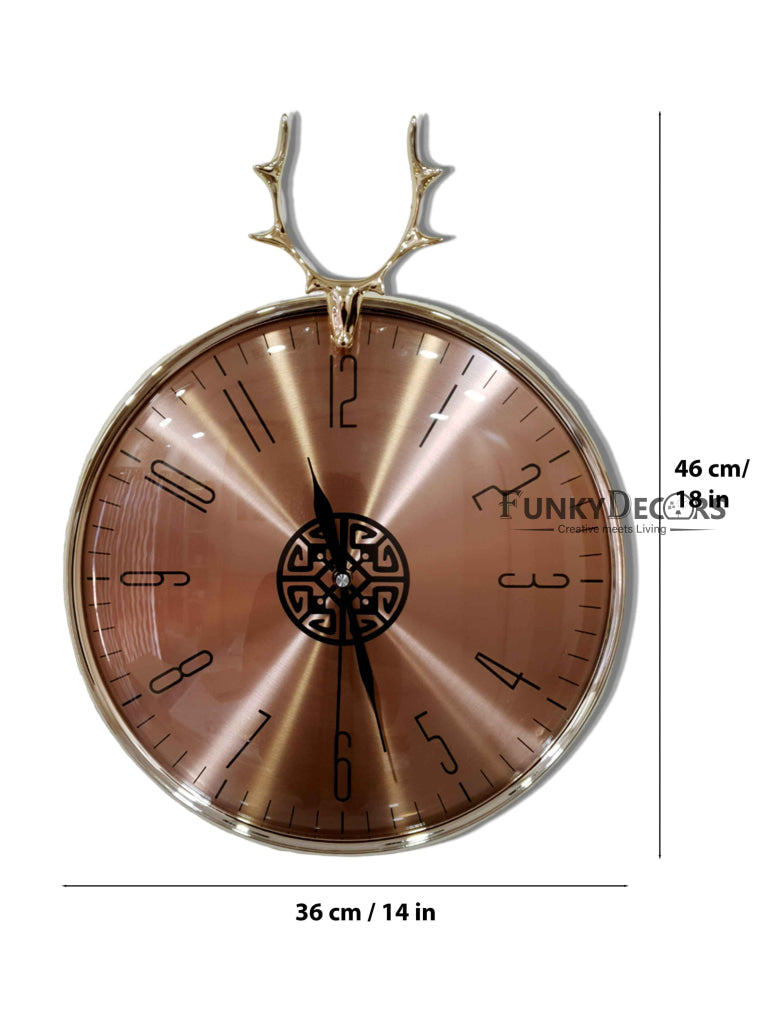 FunkyDecors Rose Gold Reindeer Minimal Wall Clock Watch Decor For Home Office And Gifts 46 Cm