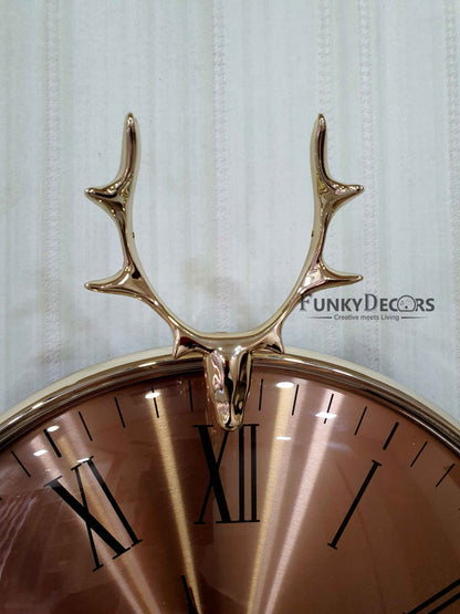Funkytradition Rose Gold Reindeer Minimal Wall Clock Watch Decor For Home Office And Gifts 46 Cm