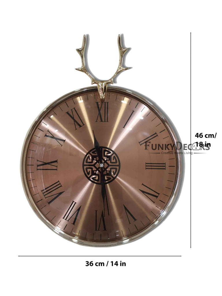 FunkyDecors Rose Gold Reindeer Minimal Wall Clock Watch Decor For Home Office And Gifts 46 Cm