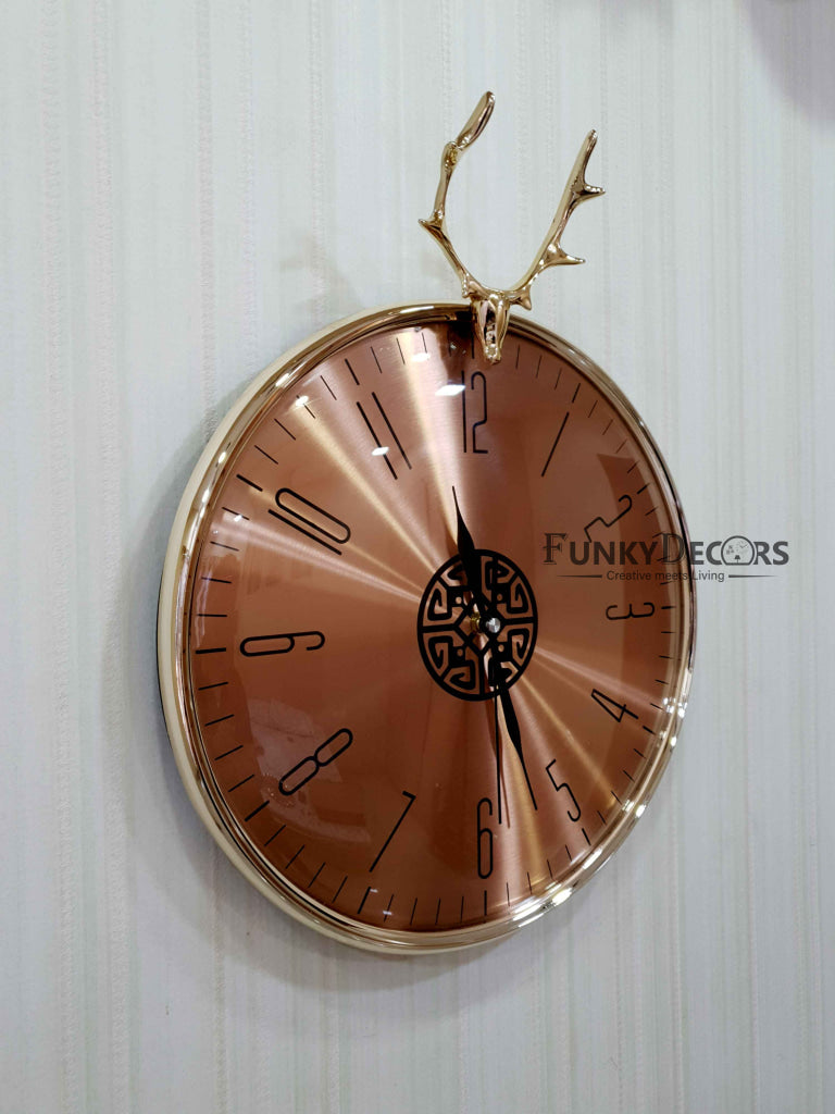 FunkyDecors Rose Gold Reindeer Minimal Wall Clock Watch Decor For Home Office And Gifts 46 Cm