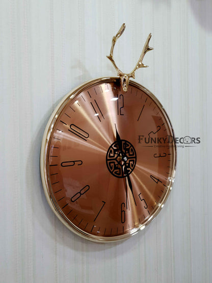 Funkytradition Rose Gold Reindeer Minimal Wall Clock Watch Decor For Home Office And Gifts 46 Cm