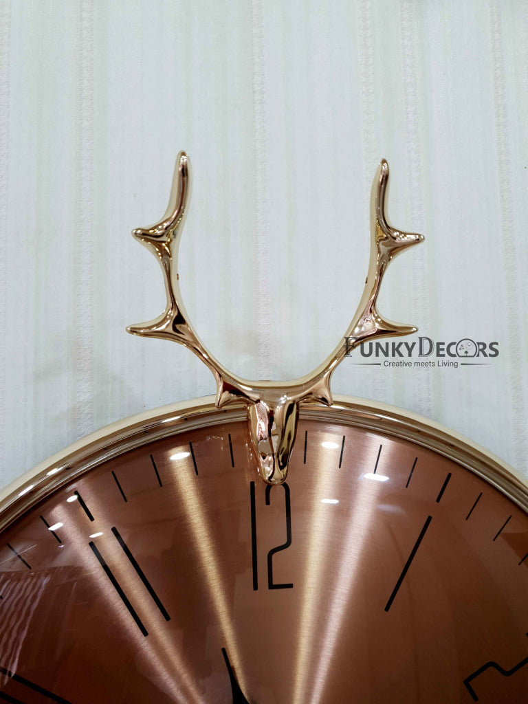 FunkyDecors Rose Gold Reindeer Minimal Wall Clock Watch Decor For Home Office And Gifts 46 Cm