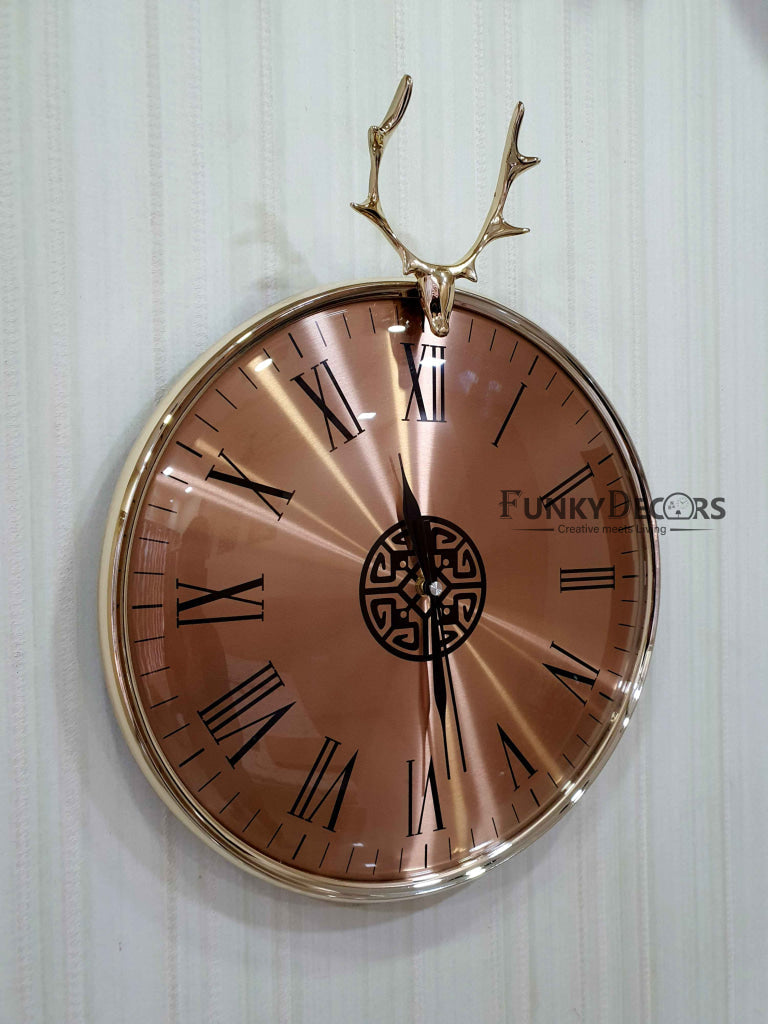 FunkyDecors Rose Gold Reindeer Minimal Wall Clock Watch Decor For Home Office And Gifts 46 Cm