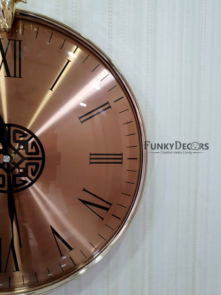 Funkytradition Rose Gold Reindeer Minimal Wall Clock Watch Decor For Home Office And Gifts 46 Cm