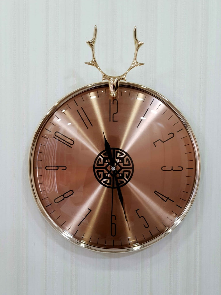 FunkyDecors Rose Gold Reindeer Minimal Wall Clock Watch Decor For Home Office And Gifts 46 Cm