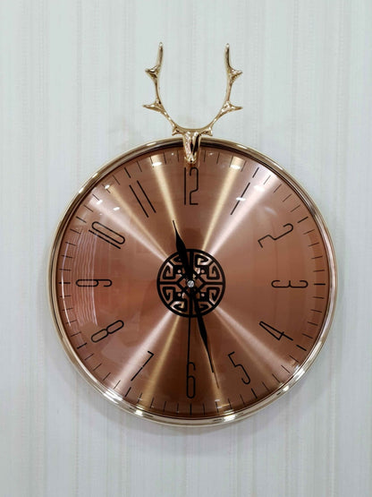 Funkytradition Rose Gold Reindeer Minimal Wall Clock Watch Decor For Home Office And Gifts 46 Cm