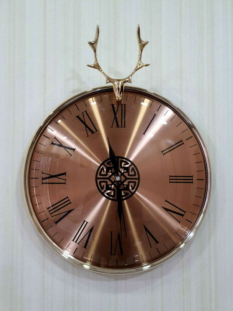 FunkyDecors Rose Gold Reindeer Minimal Wall Clock Watch Decor For Home Office And Gifts 46 Cm