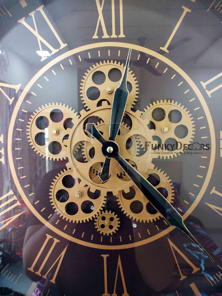 Funkytradition Rose Gold Royal Retro Style Metal Wall Clock With Glass Frame And Moving Gear