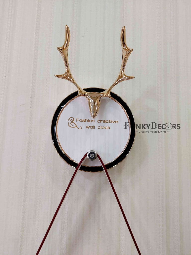 FunkyDecors Rose Gold White Reindeer Hanging Wall Clock Decor For Home Office And Gifts 70 Cm