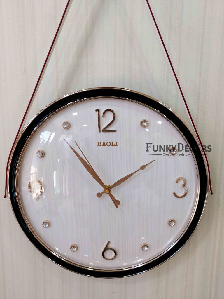 FunkyDecors Rose Gold White Reindeer Hanging Wall Clock Decor For Home Office And Gifts 70 Cm
