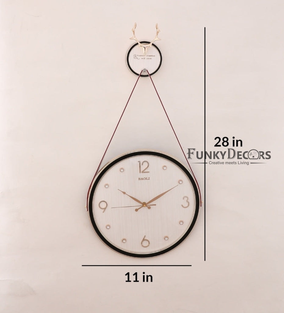 FunkyDecors Rose Gold White Reindeer Hanging Wall Clock Decor For Home Office And Gifts 70 Cm