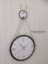 Load image into Gallery viewer, Funkytradition Rose Gold White Reindeer Hanging Wall Clock Decor For Home Office And Gifts 70 Cm
