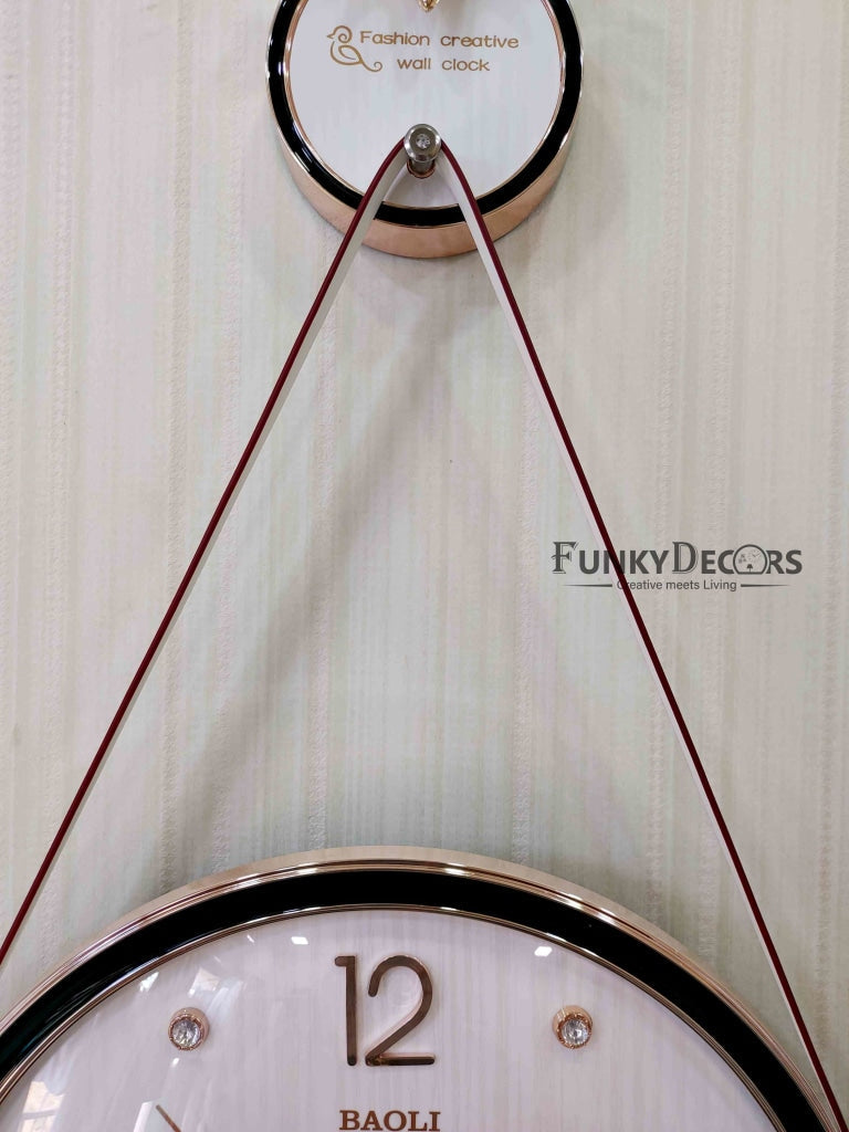 FunkyDecors Rose Gold White Reindeer Hanging Wall Clock Decor For Home Office And Gifts 70 Cm