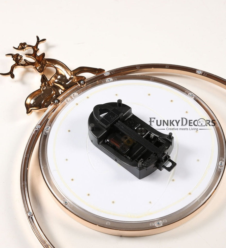 FunkyDecors Rose Gold White Reindeer Pendulum Wall Clock Decor For Home Office And Gifts 65 Cm