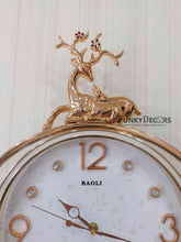 Load image into Gallery viewer, Funkytradition Rose Gold White Reindeer Pendulum Wall Clock Decor For Home Office And Gifts 65 Cm
