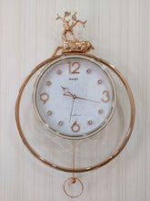 Load image into Gallery viewer, Funkytradition Rose Gold White Reindeer Pendulum Wall Clock Decor For Home Office And Gifts 65 Cm
