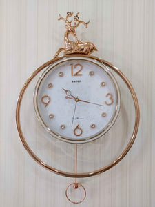 Funkytradition Rose Gold White Reindeer Pendulum Wall Clock Decor For Home Office And Gifts 65 Cm