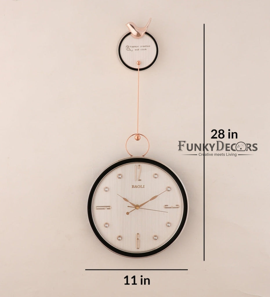 Funkytradition Rose Gold White Sparrow Hanging Wall Clock Decor For Home Office And Gifts 70 Cm Tall