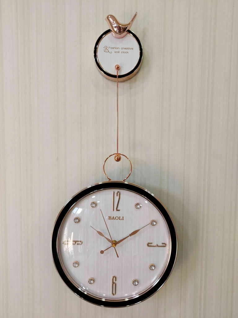 FunkyDecors Rose Gold White Sparrow Hanging Wall Clock Decor For Home Office And Gifts 70 Cm Tall