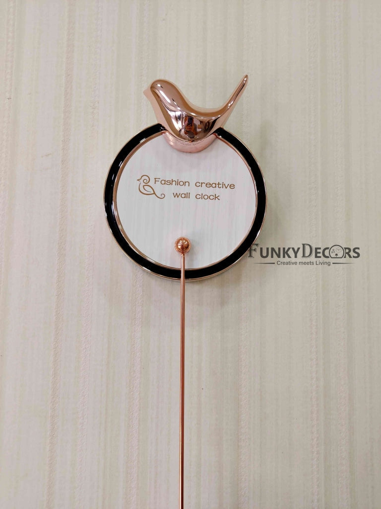 Funkytradition Rose Gold White Sparrow Hanging Wall Clock Decor For Home Office And Gifts 70 Cm Tall