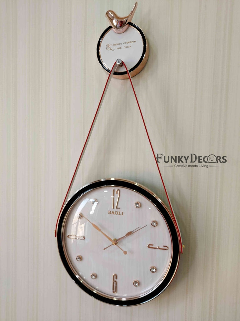 FunkyDecors Rose Gold White Sparrow Hanging Wall Clock Decor For Home Office And Gifts 70 Cm Tall