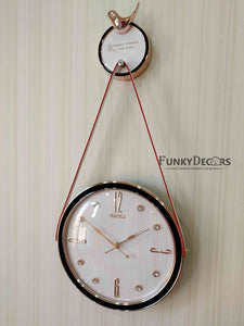 Funkytradition Rose Gold White Sparrow Hanging Wall Clock Decor For Home Office And Gifts 70 Cm Tall