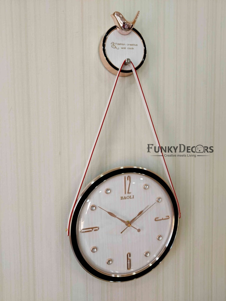 FunkyDecors Rose Gold White Sparrow Hanging Wall Clock Decor For Home Office And Gifts 70 Cm Tall