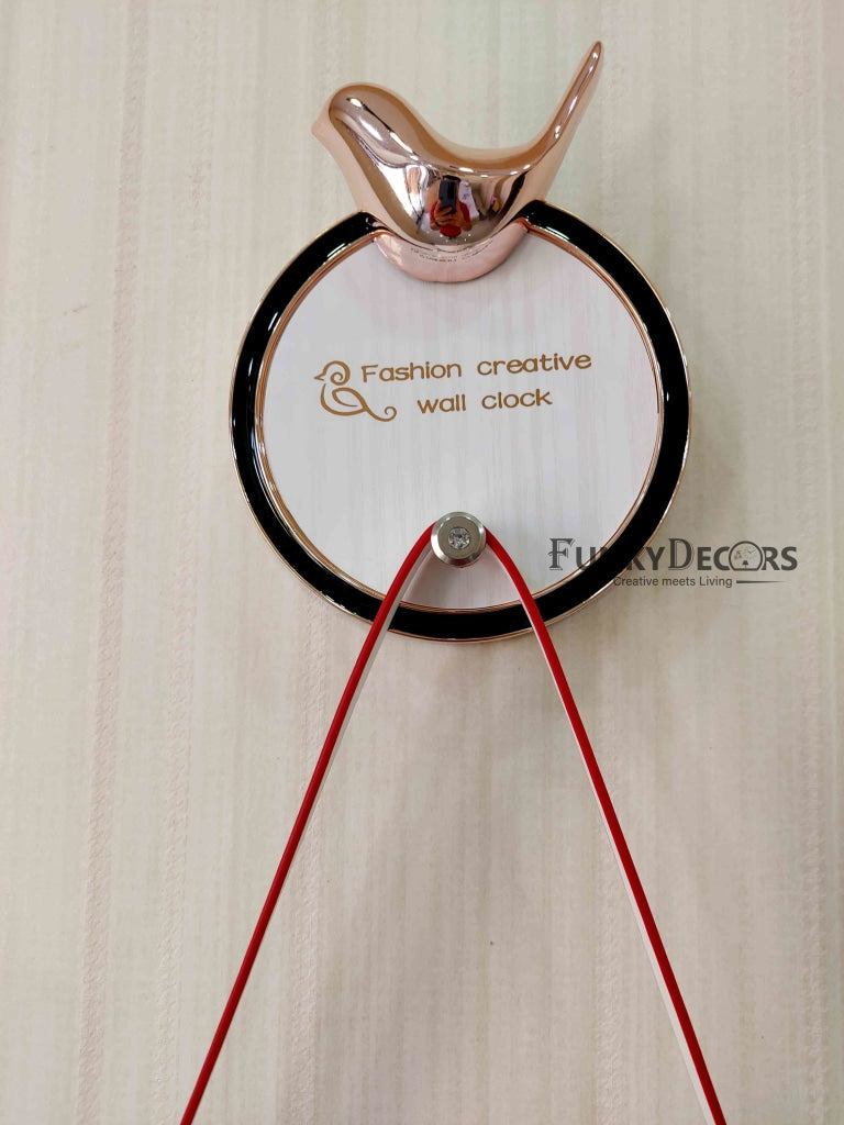 Funkytradition Rose Gold White Sparrow Hanging Wall Clock Decor For Home Office And Gifts 70 Cm Tall