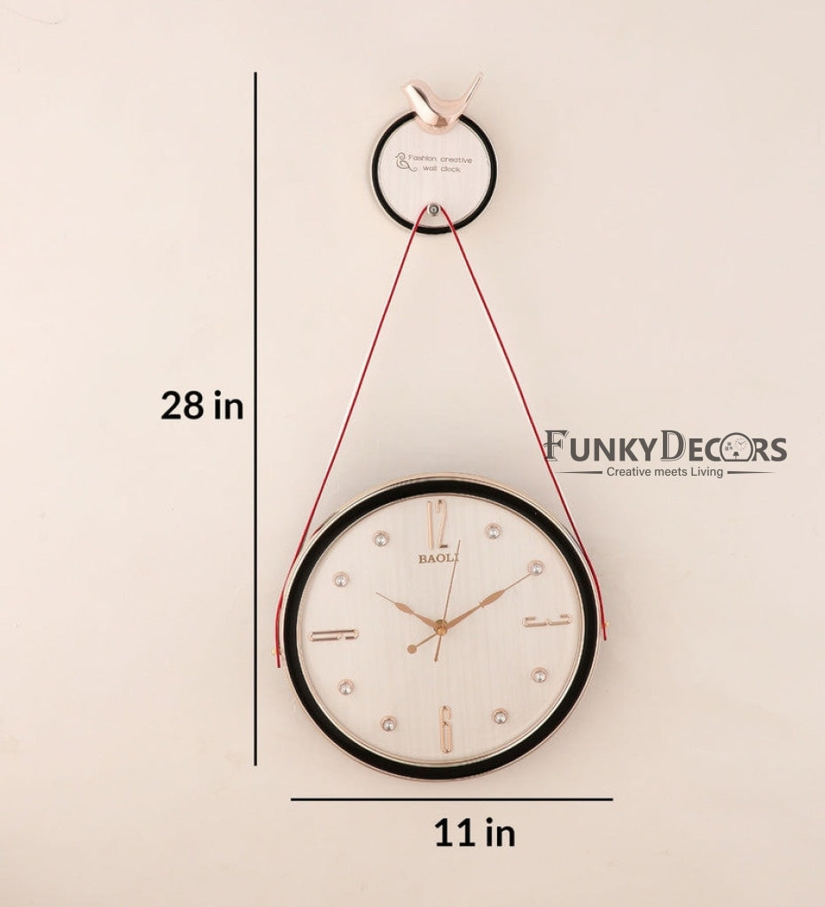 FunkyDecors Rose Gold White Sparrow Hanging Wall Clock Decor For Home Office And Gifts 70 Cm Tall