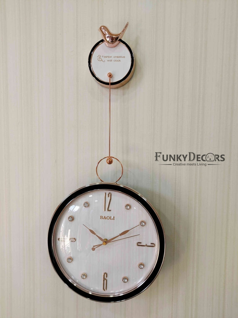 Funkytradition Rose Gold White Sparrow Hanging Wall Clock Decor For Home Office And Gifts 70 Cm Tall