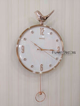 Load image into Gallery viewer, Funkytradition Rose Gold White Sparrow Pendulum Wall Clock Decor For Home Office And Gifts 60 Cm
