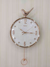 Funkytradition Rose Gold White Sparrow Pendulum Wall Clock Decor For Home Office And Gifts 60 Cm