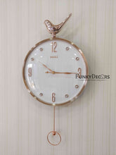 Load image into Gallery viewer, Funkytradition Rose Gold White Sparrow Pendulum Wall Clock Decor For Home Office And Gifts 60 Cm
