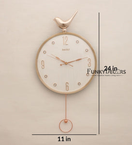 Funkytradition Rose Gold White Sparrow Pendulum Wall Clock Decor For Home Office And Gifts 60 Cm