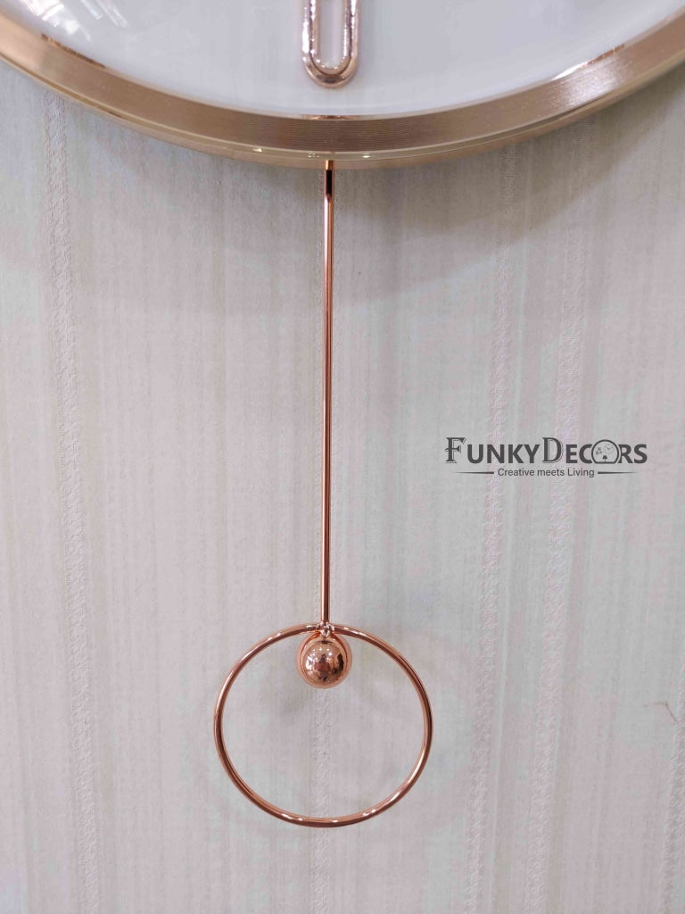 FunkyDecors Rose Gold White Sparrow Pendulum Wall Clock Decor For Home Office And Gifts 60 Cm