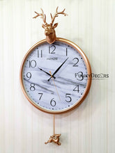 Load image into Gallery viewer, Funkytradition Rose Golden Reindeer Pendulum Wall Clock For Home Office Decor And Gifts 68 Cm Tall
