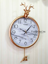 Load image into Gallery viewer, Funkytradition Rose Golden Reindeer Pendulum Wall Clock For Home Office Decor And Gifts 68 Cm Tall
