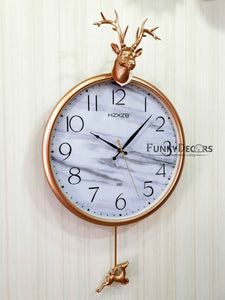 Funkytradition Rose Golden Reindeer Pendulum Wall Clock For Home Office Decor And Gifts 68 Cm Tall