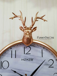 Funkytradition Rose Golden Reindeer Pendulum Wall Clock For Home Office Decor And Gifts 68 Cm Tall