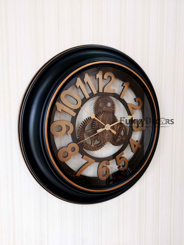 Funkytradition Round Brown Mechanic Design Wall Clock Watch Decor For Home Office And Gifts 52 Cm