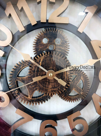 Funkytradition Round Brown Mechanic Design Wall Clock Watch Decor For Home Office And Gifts 52 Cm