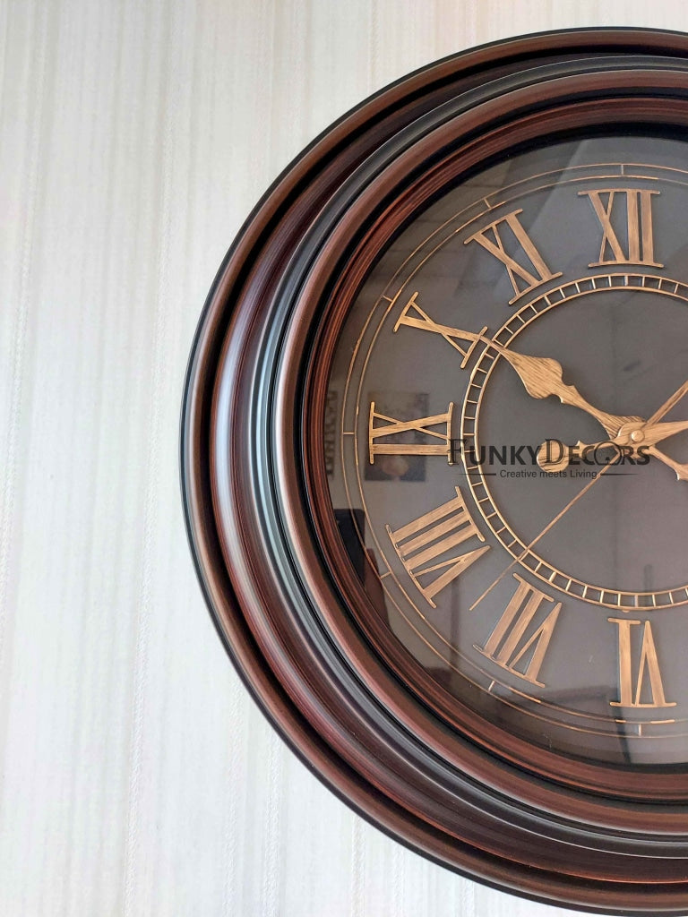 Funkytradition Round Brown Roman Wall Clock Watch Decor For Home Office And Gifts 50 Cm Tall Clocks