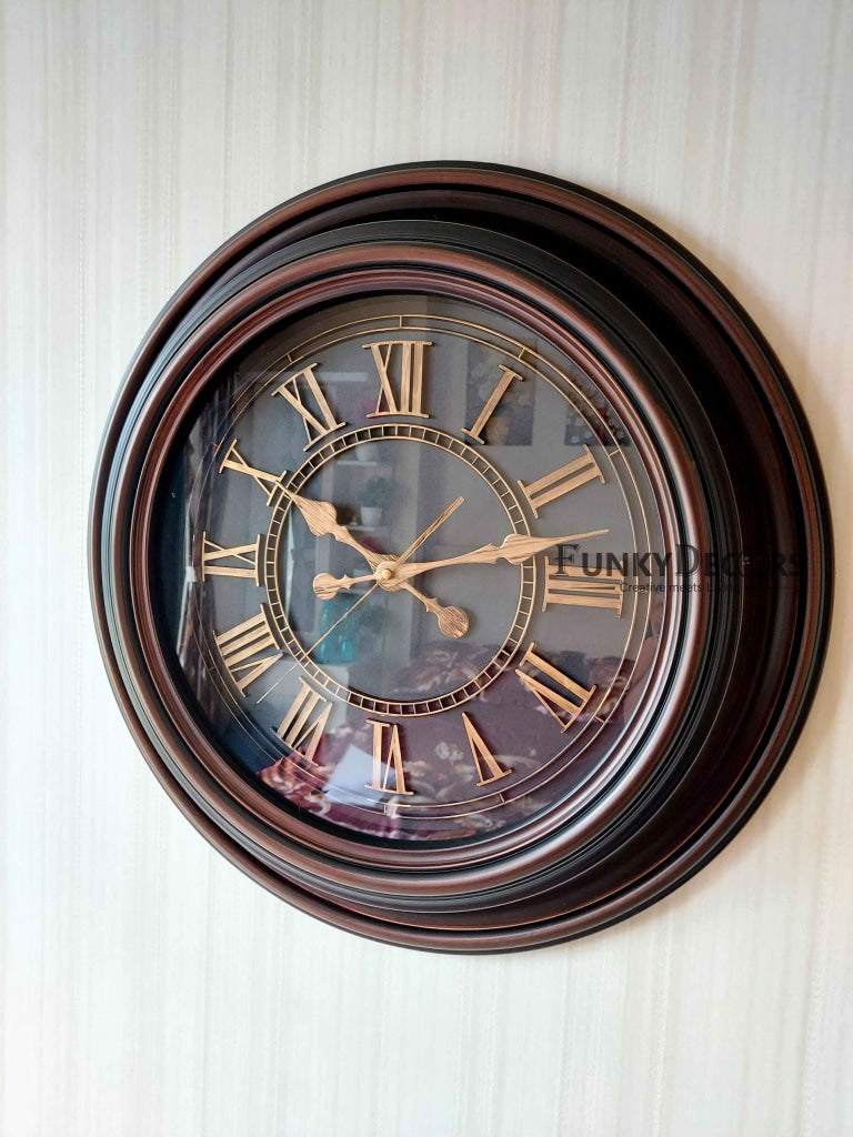 Funkytradition Round Brown Roman Wall Clock Watch Decor For Home Office And Gifts 50 Cm Tall Clocks